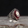 925 Sterling Silver Men's Ring with Amber Stone and Star and Crescent