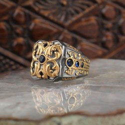 Zirkon Taşlı Rodaj Kaplama 925 Ayar Gümüş Erkek Yüzük