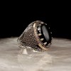 Onyx Stone Pen Engraving 925 Sterling Silver Ring