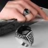 925 Sterling Silver Men's Ring with Black Zircon Stone