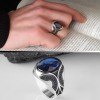 925 Sterling Silver Men's Ring with Sapphire Stone