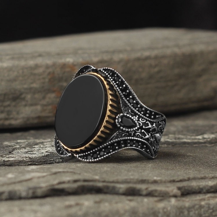 925 Sterling Silver Men's Ring with Onyx Stone