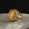 Rhodium Plated 925 Sterling Silver Men's Ring with Citrine Stone