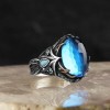 925 Sterling Silver Men's Ring with Aquamarine Stone