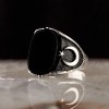 925 Sterling Silver Ring with Onyx Stone and Star and Crescent