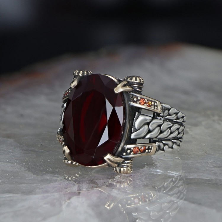 Zincir Serisi 925 Ayar Zirkon  Taşlı Erkek Gümüş Yüzük