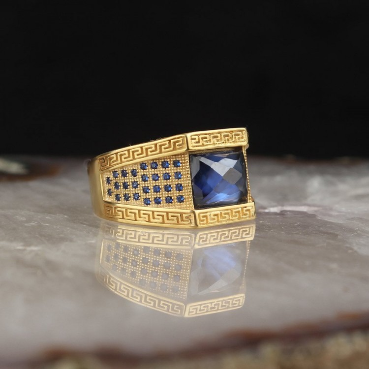 14 Carat Gold Zircon Stone Men's Ring 14 Carat Gold Zircon Stone Men's Ring