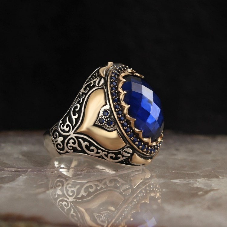 Men's Silver Ring with Blue Zircon Stone Men's Silver Ring with Blue Zircon Stone