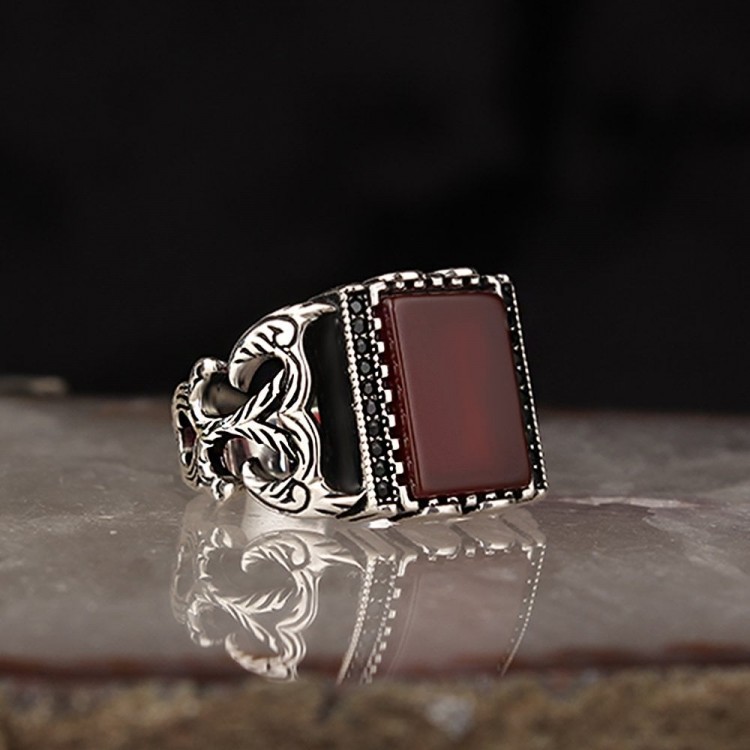 Agate Stone Hand Engraved 925 Sterling Silver Men's Ring Agate Stone Hand Engraved 925 Sterling Silver Men's Ring
