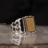 Tiger Eye Stone Hand Engraved 925 Sterling Silver Men's Ring
