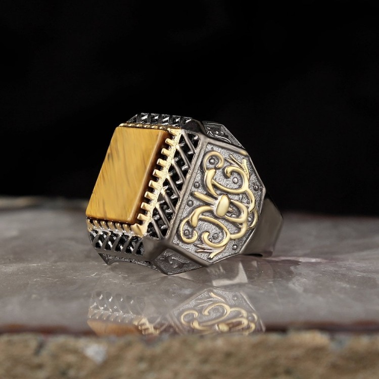 Kaplangözü Taşlı Rodaj Kaplama 925 Ayar Gümüş Erkek Gümüş Yüzük