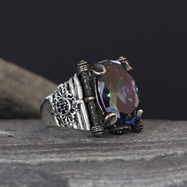 925 Sterling Silver Men's Ring with Mystic Topaz Stone