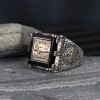 925 Sterling Silver Men's Ring with Hasbiyallahu Written Amber Stone