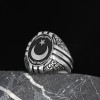 Hand Engraved  Silver Ring with Star and Crescent Symbol