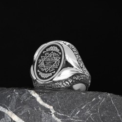 Mührü Süleyman Yazılı Desenli Gümüş Yüzük