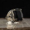 Zircon Stone Hand Engraved  925 Sterling Silver Men's Ring