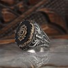 Onyx Stone Sword Silver Men's Ring