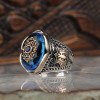 Aqua Stone Monogram Silver Men's Ring