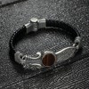 Pen Engraved Sword Model Tiger Eye Stone 925 Sterling Silver Men's Leather Bracelet Pen Engraved Sword Model Tiger Eye Stone 925 Sterling Silver Men's Leather Bracelet