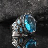 925 Sterling Silver Men's Ring with Blue Topaz Stone