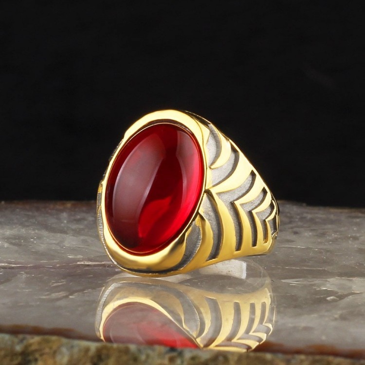 Red Agate Stone Rhodium Plated 925 Sterling Silver Men's Ring Red Agate Stone Rhodium Plated 925 Sterling Silver Men's Ring