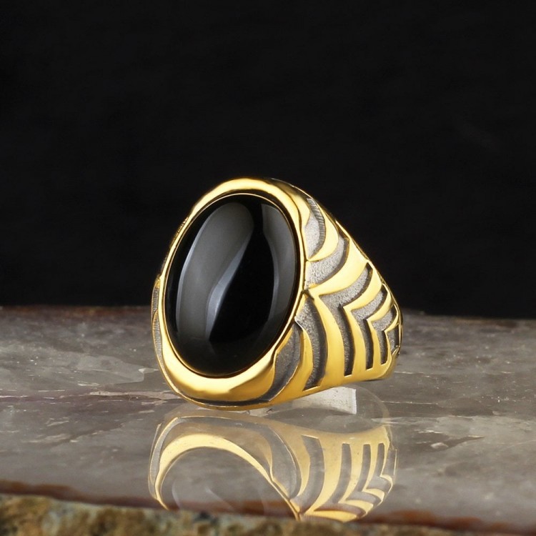 Onyx Stone Rhodium Plated 925 Sterling Silver Men's Ring