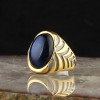 Blue Tiger Eye Stone Rhodium Plated 925 Sterling Silver Men's Ring
