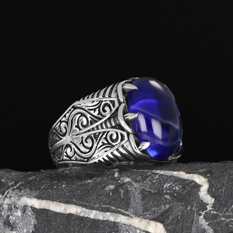 Parliament Blue Agate Stone 925 Sterling Silver Men's Ring Parliament Blue Agate Stone 925 Sterling Silver Men's Ring