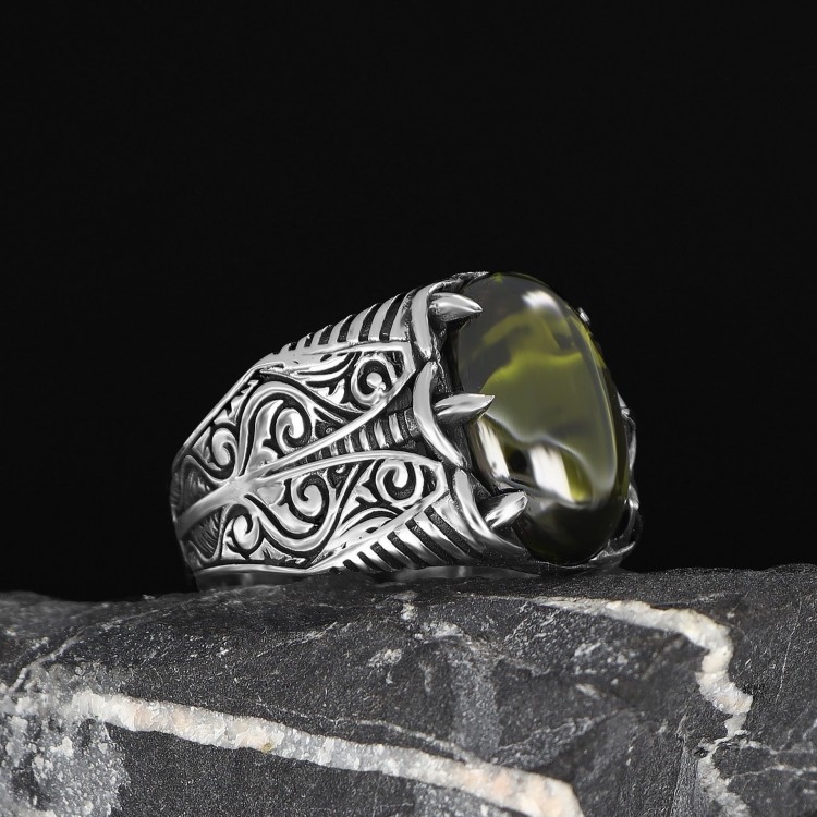Peridot Stone 925 Sterling Silver Men's Ring