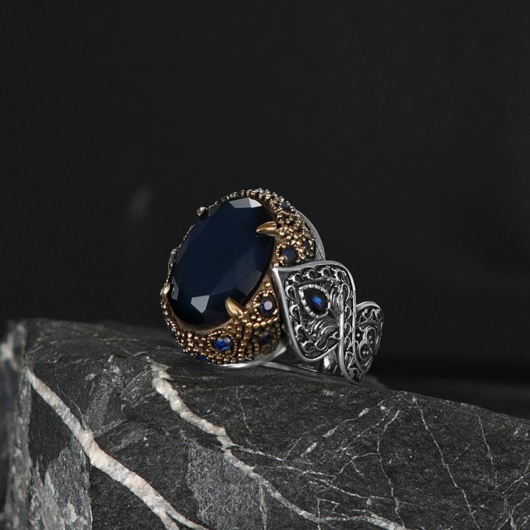 925 Sterling Silver Parliament Blue Zircon Stone Men's Ring 925 Sterling Silver Parliament Blue Zircon Stone Men's Ring