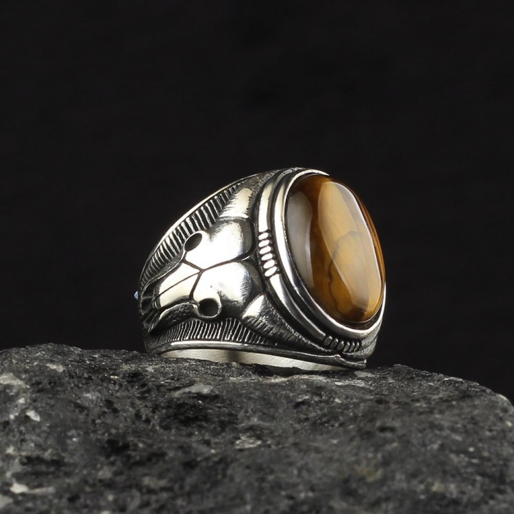 925 Sterling Silver Men's Ring with Tiger Eye Stone