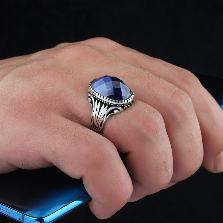 925 Sterling Silver Men's Ring with Zircon Stone