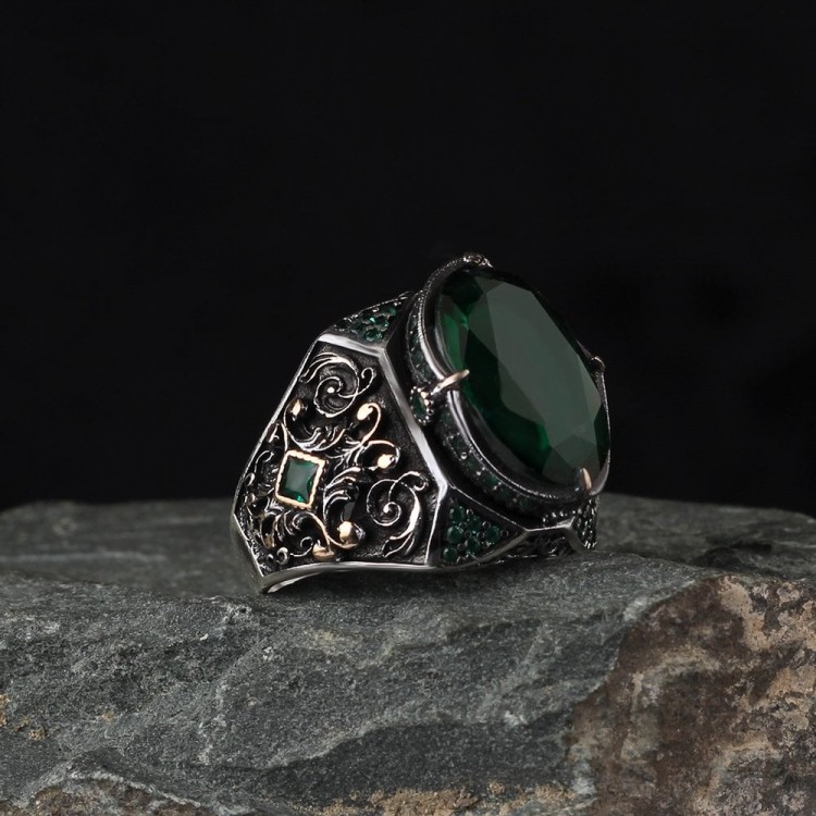925 Sterling Silver Men's Ring with Zircon Stone