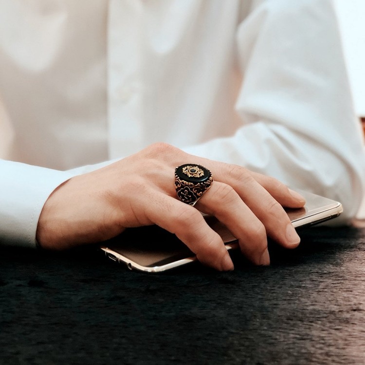 خاتم رجالي من الفضة الإسترلينية عيار 925 مرصع بحجر العقيق من كابا موديل