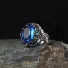 925 Sterling Silver Men's Ring with Blue Topaz Stone 925 Sterling Silver Men's Ring with Blue Topaz Stone