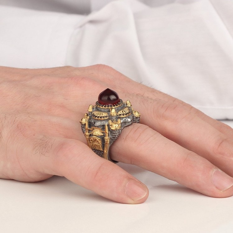 Hagia Sophia Themed Rhodium Plated 925 Sterling Silver Men's Ring