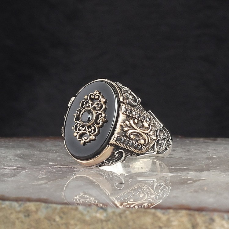 Oniks Taşlı 925 Ayar Gümüş Erkek Yüzük