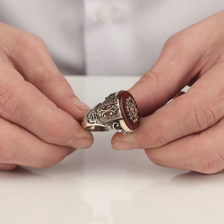 925 Sterling Silver Men's Ring with Agate Stone