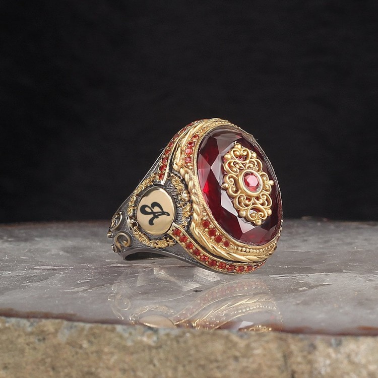 خاتم حرف من الفضة الإسترلينية عيار 925 مرصع بحجر الزركون المطلي بالروديوم