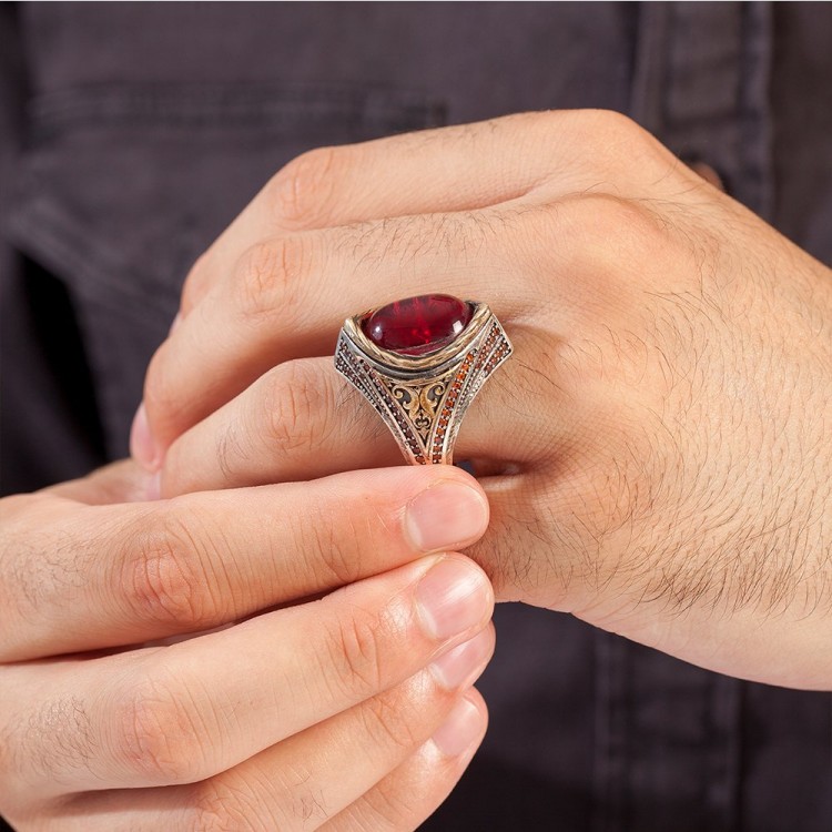 925 Sterling Silver Men's Ring with Paraiba Stone 925 Sterling Silver Men's Ring with Paraiba Stone