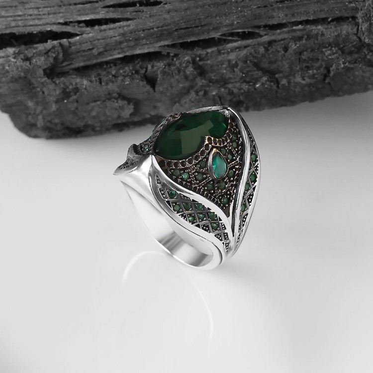 Markiz Kesim Zirkon Taşlı 925 Ayar Erkek Gümüş Yüzük