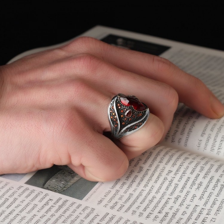 Markiz Kesim Zirkon Taşlı 925 Ayar Erkek Gümüş Yüzük