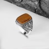 Tiger Eye Stone Hand Engraved  925 Sterling Silver Men's Ring