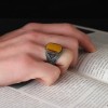 Tiger Eye Stone Hand Engraved  925 Sterling Silver Men's Ring