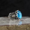 925 Sterling Silver Men's Ring with Lion Symbol and Crystal Cut Zircon Stone