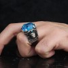 925 Sterling Silver Men's Ring with Lion Symbol and Crystal Cut Zircon Stone