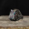 925 Sterling Silver Men's Ring with Mystic Topaz Stone
