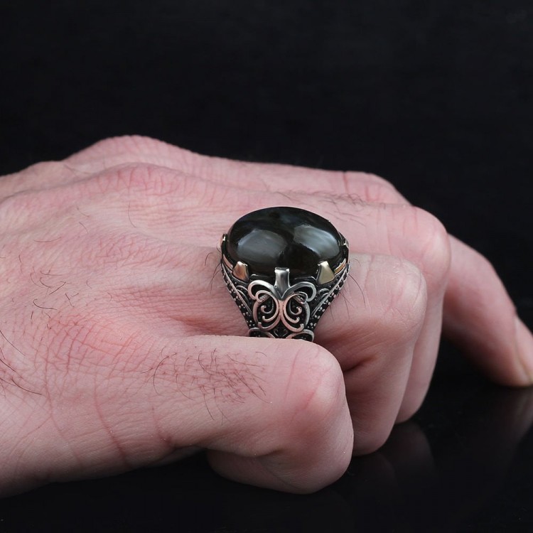 925 Sterling Silver Men's Ring with Labradorite Stone