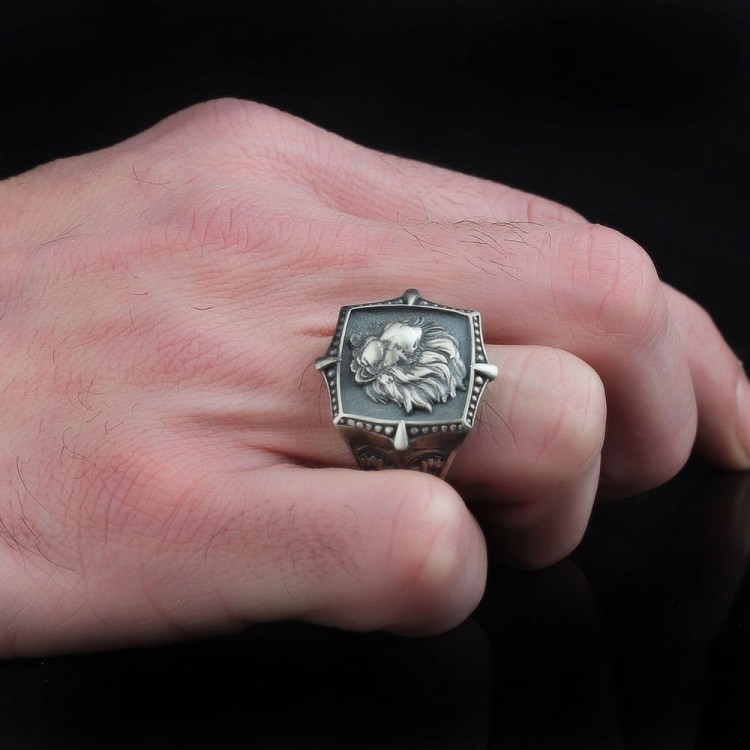 925 Sterling Silver Men's Ring with Lion Symbol