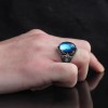 925 Sterling Silver Men's Ring with Aquamarine Stone